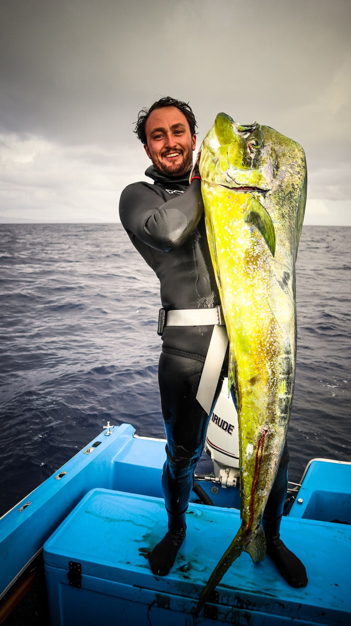 Steven holding 20kg Dorado taken with Bombora 130RH Speargun